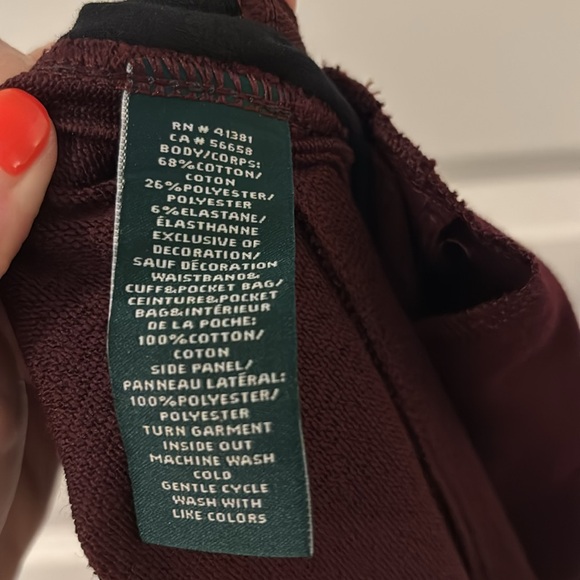 Ralph Lauren burgundy & black pull on track pants SZ L w/pockets active NWOT - Picture 6 of 16